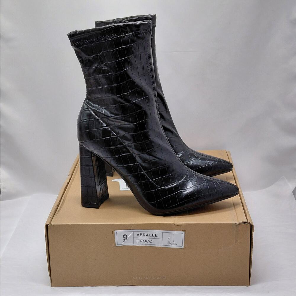 Journee Tru Comfort Womens Boots Size 9 Black Croc Moto Gothic Y2K Whimsigoth